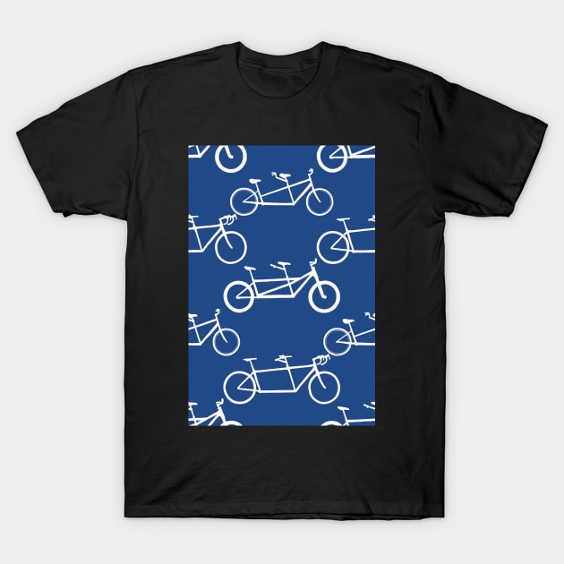 Tandem types pattern - white on blue T-Shirt by ashalye